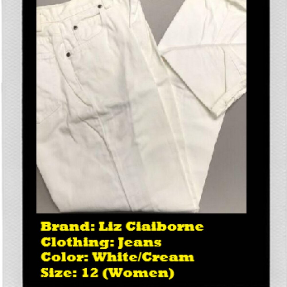 Liz Claiborne Lizwear Cotton Denim White/Cream Jeans Size 12 Women